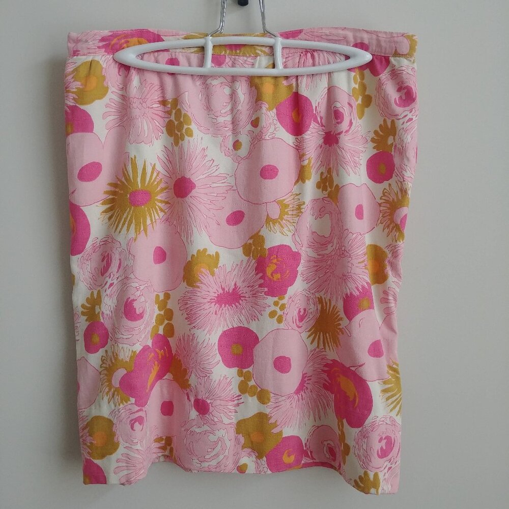Vintage handmade soft cotton feel pink and white floral skirt approx Large